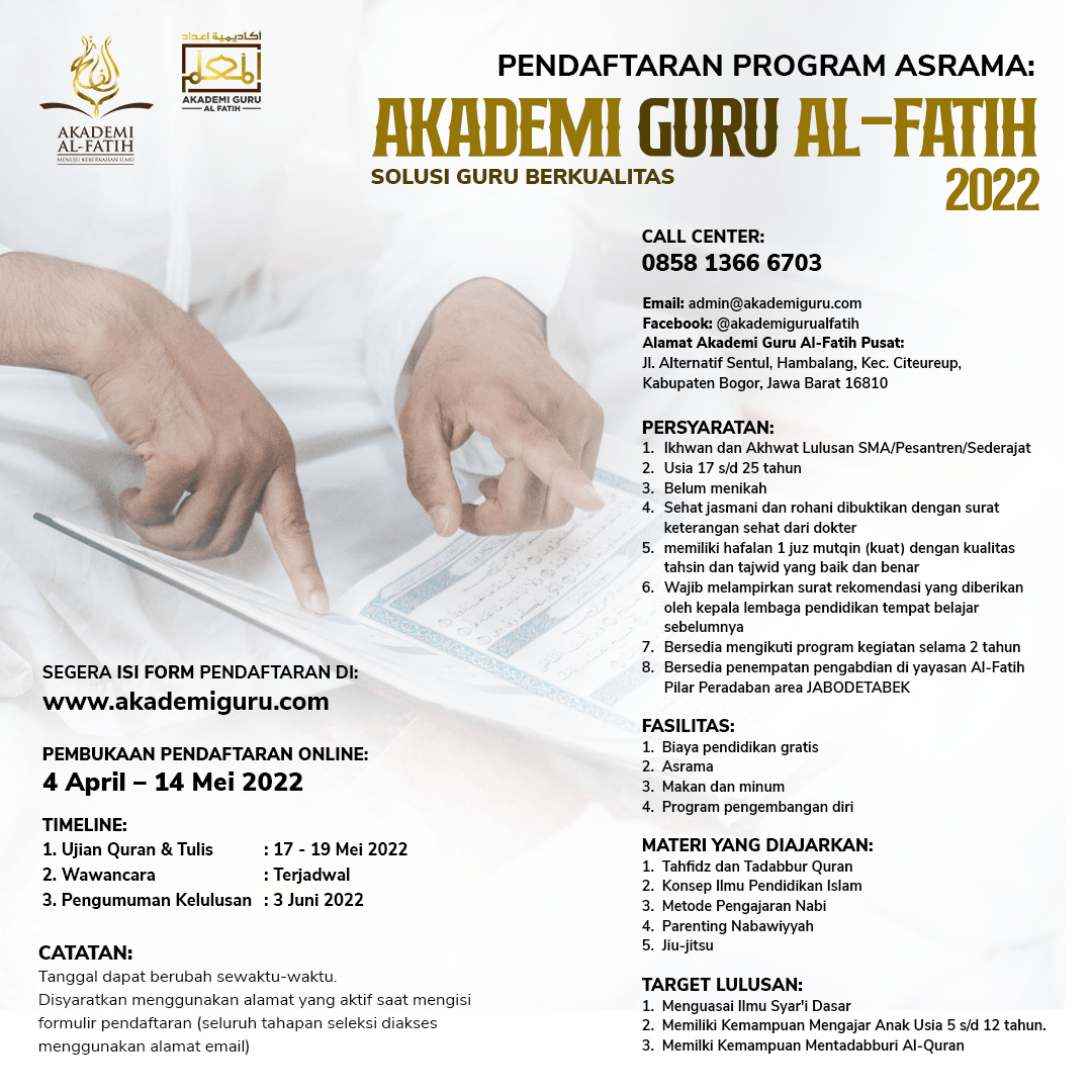 Pendaftaran Program Asrama Akademi Guru Al Fatih 2022